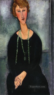 緑のネックレスを持つ女性 マダム・メニエ 1918年 アメデオ・モディリアーニ Oil Paintings
